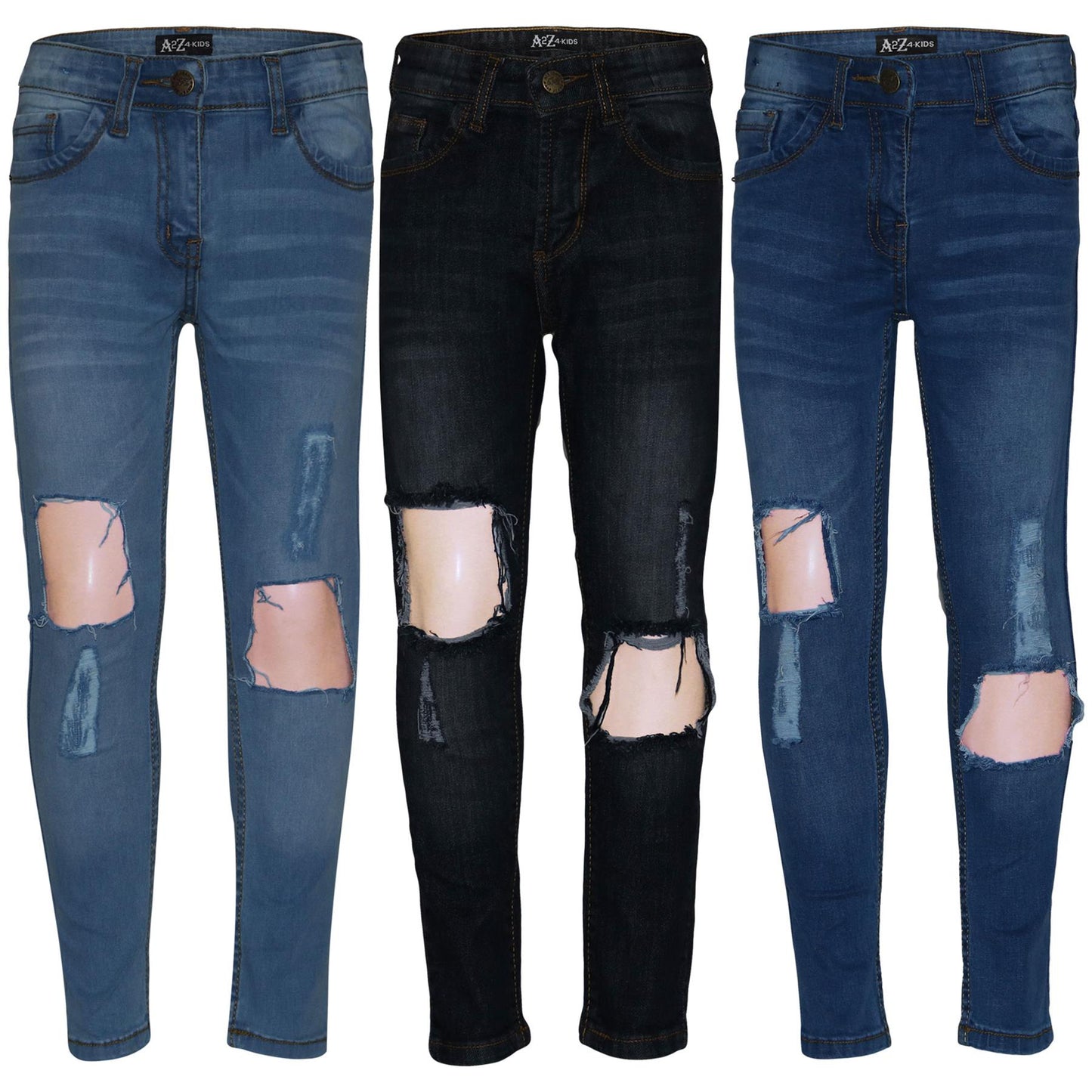 Kids Girls Skinny Ripped Jeans Denim Stretchy Fashion Pants Jeggings 5-13 Years
