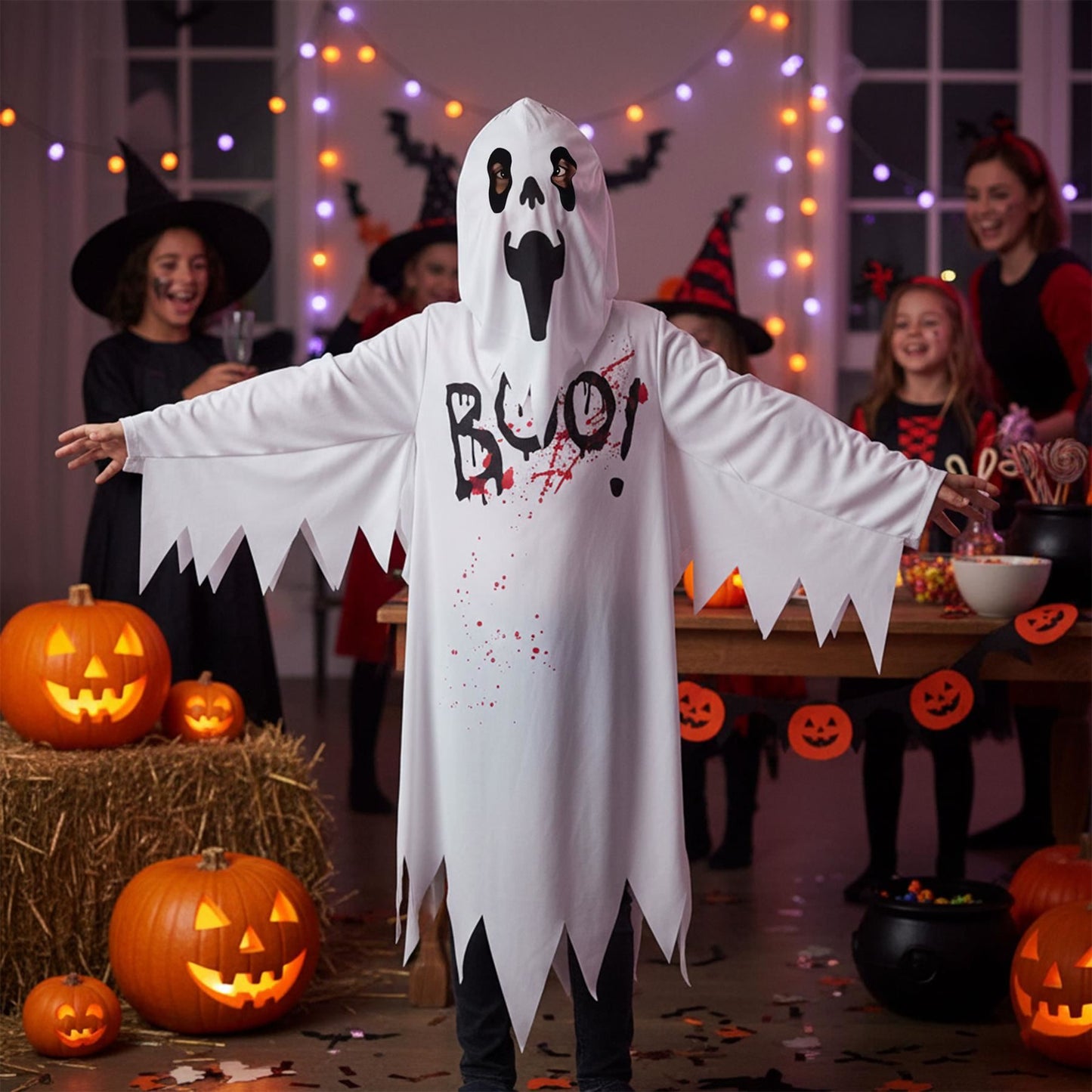 Kids Girls Boys Top BOO Printed Halloween Spooky Ghost Costume Scary White Top