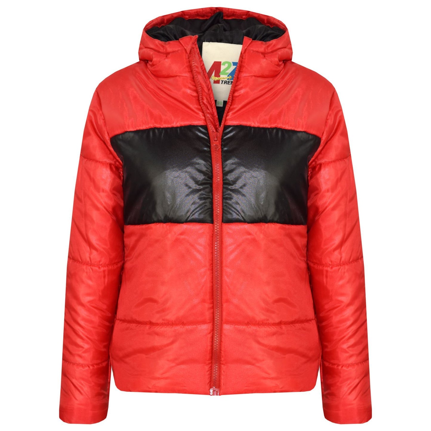 Kids Girls Boys Contrast Panel Jackets Hooded Padded Quilted Warm Coats 5-13 Yr