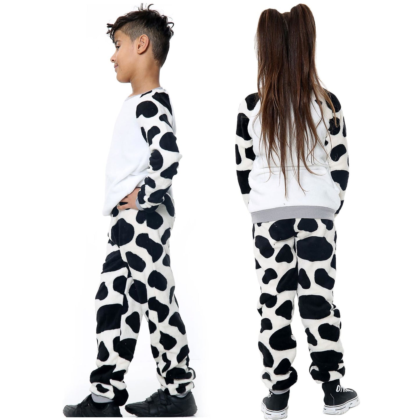 Kids Cow Print Sleeve Pyjamas Sleepsuit Costume For Girls Boys Age 5-13 Years