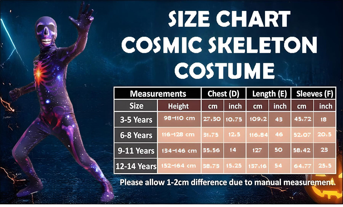 Girls Boys Galaxy Glow Skeleton Halloween Costume Cosmic Jumpsuit Mask 3-14 Yr