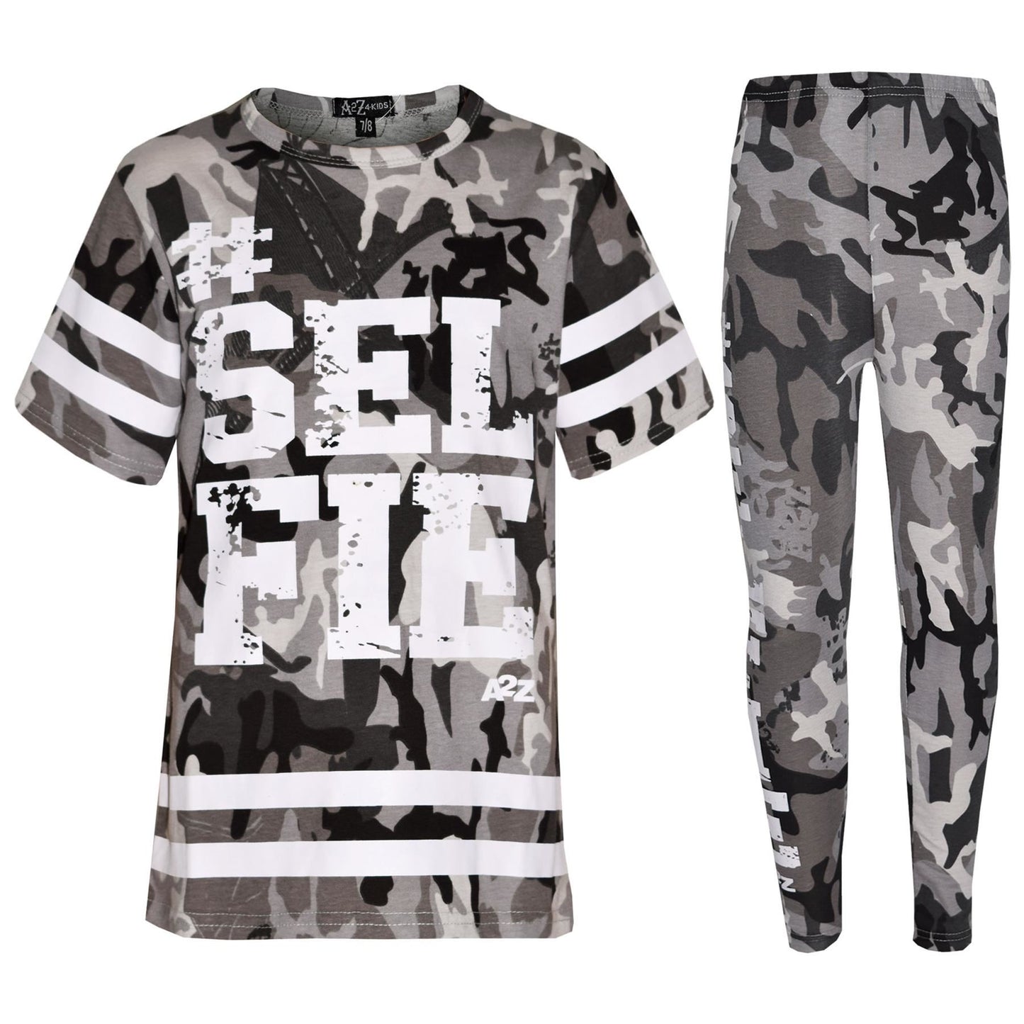 Girls Top Kids Designer's #Selfie Fashion T Shirt Top & Legging Set 7-13 Years