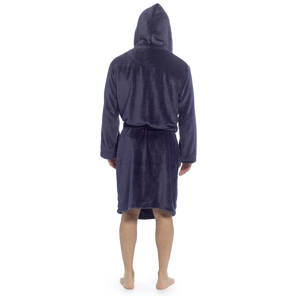 A2Z Mens Supersoft Hooded Fleece Gown Warm Plush Bathrobe with Belt M to XXL UK