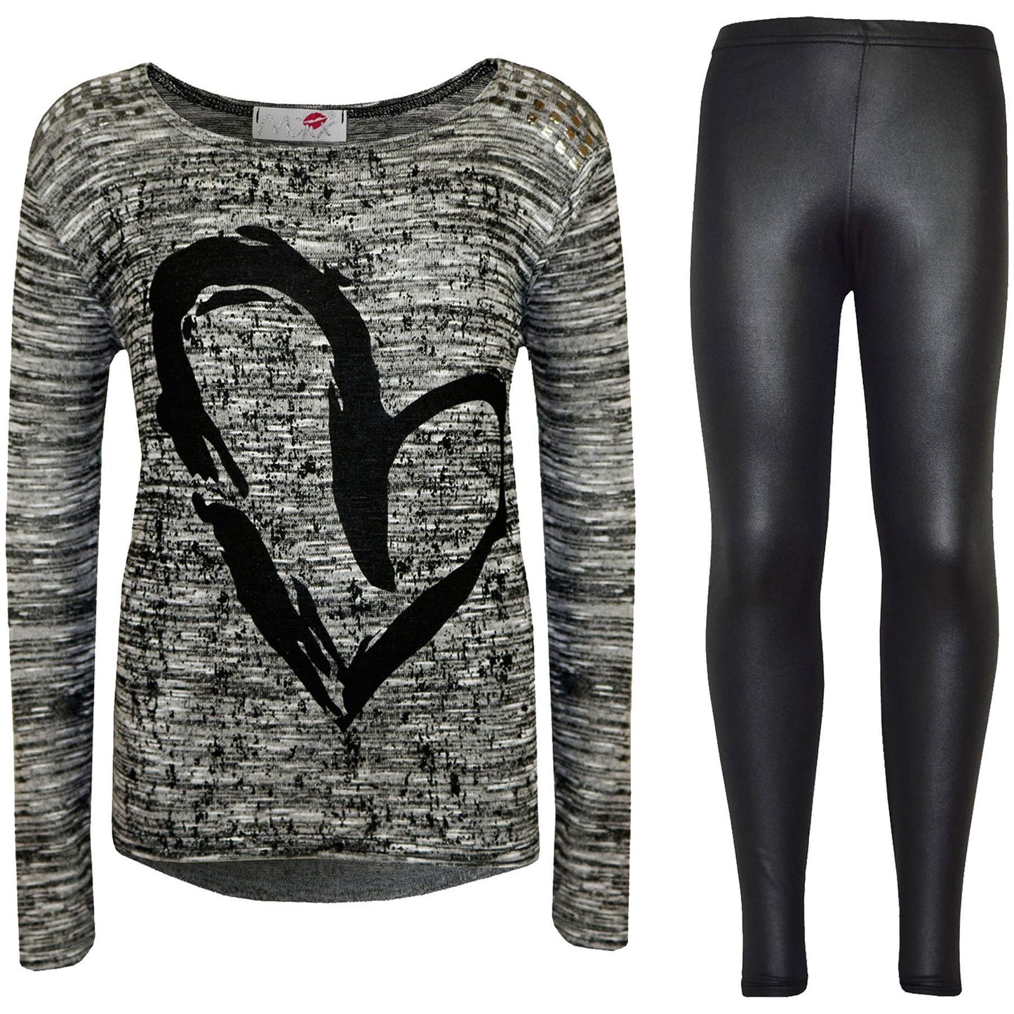 Kids Girls HEART Printed Trendy Top & Stylish Fashion Legging Set Age 7-13 Years