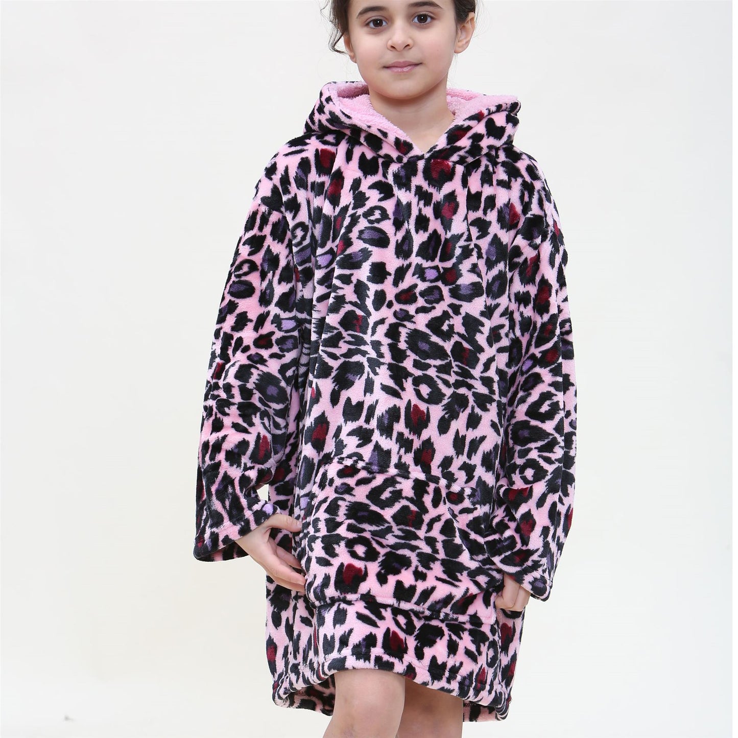 Kids Girls Boys Oversized Hoodie Blue Tartan Printed Snuggle Soft Fleece Blanket
