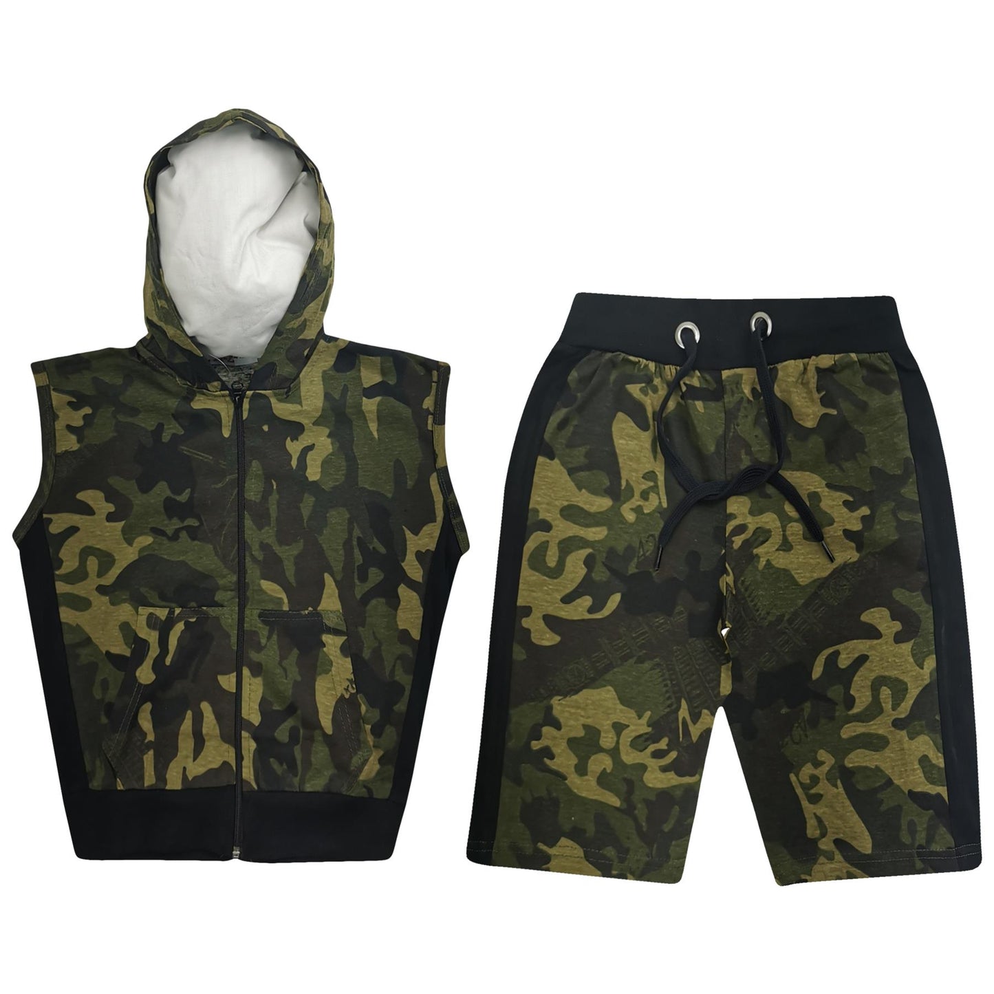 A2Z 4 Kids Girls Boys Hooded Zipper Top Shorts Set Sleeveless Summer Outfit