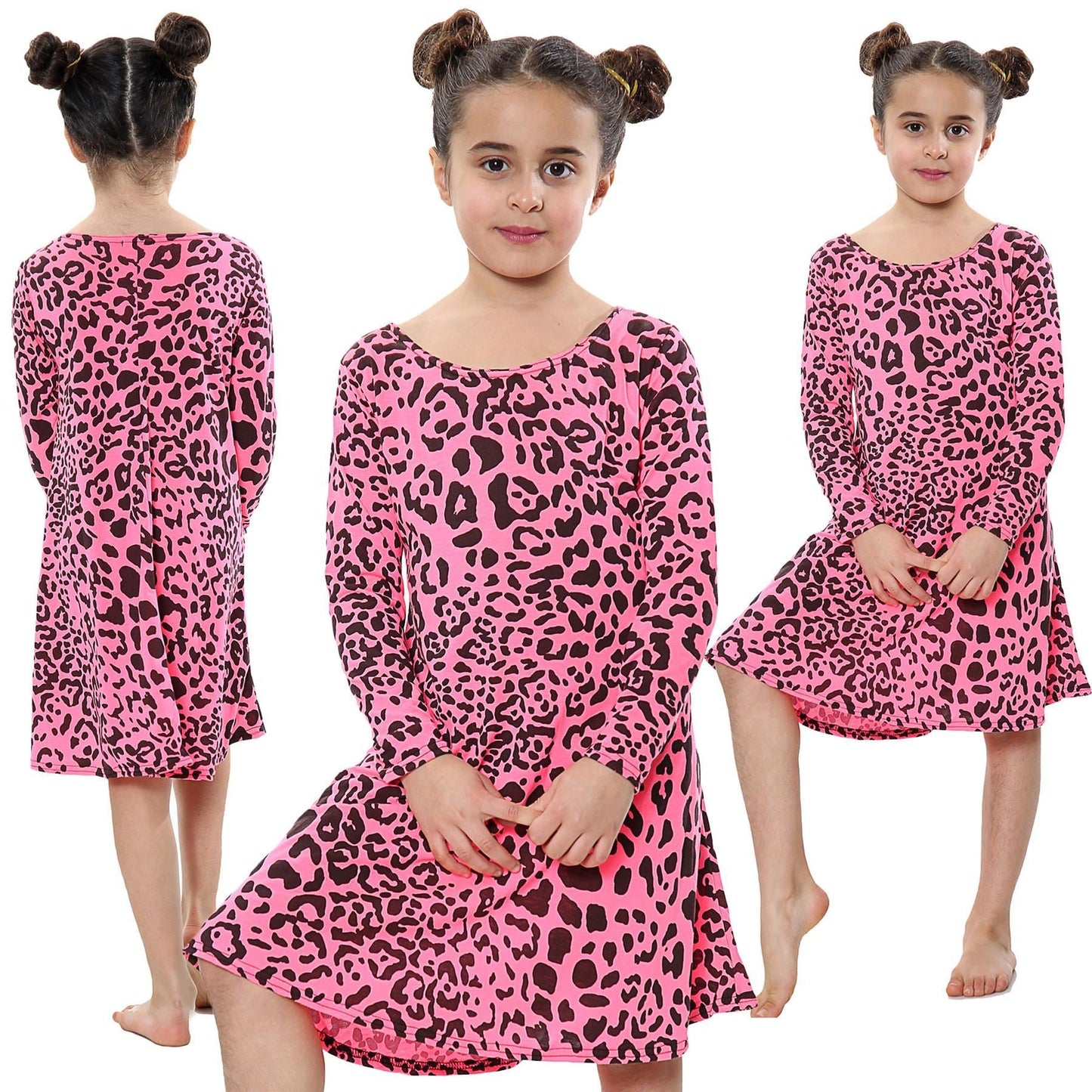 Girls Swing Dress Leopard Top Summer Trendy Top Skater Dresses 5-13 Years