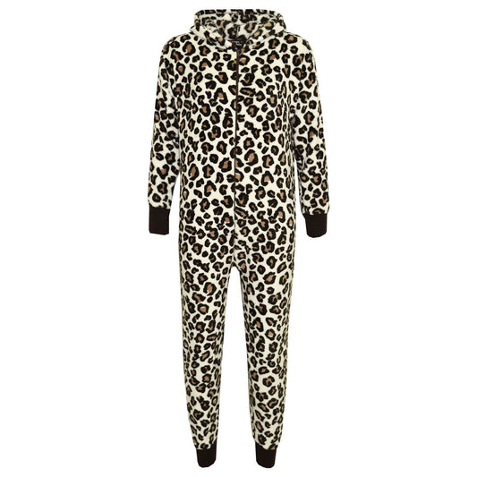 Kids Girls Boys Onesie Soft Fluffy Leopard Print All In One Xmas Costume 7-13 Yr