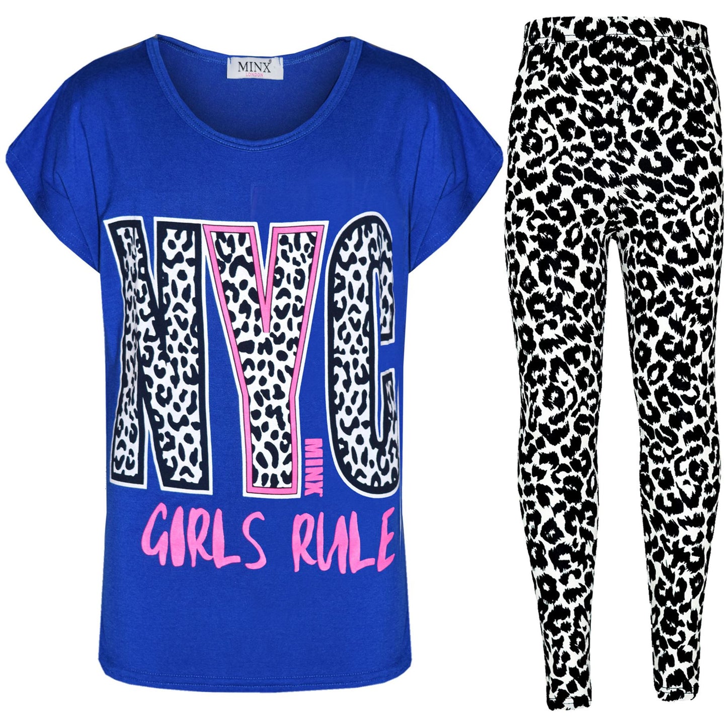 Kids Girls NYC GIRLS RULE Printed Trendy Top & Fashion Legging Set 7-13 Years