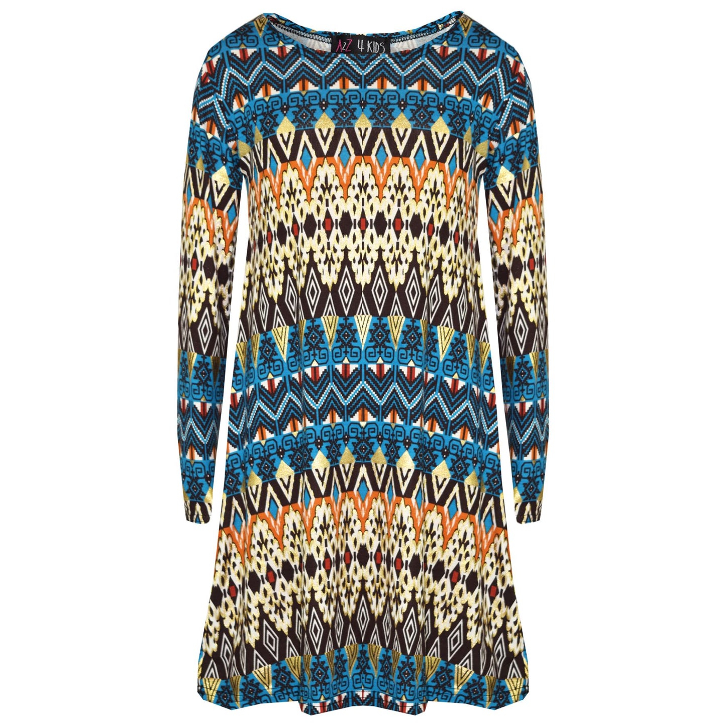 Girls Skater Dress Kids Aztec Print Summer Party Swing Midi Dresses 7-13 Years