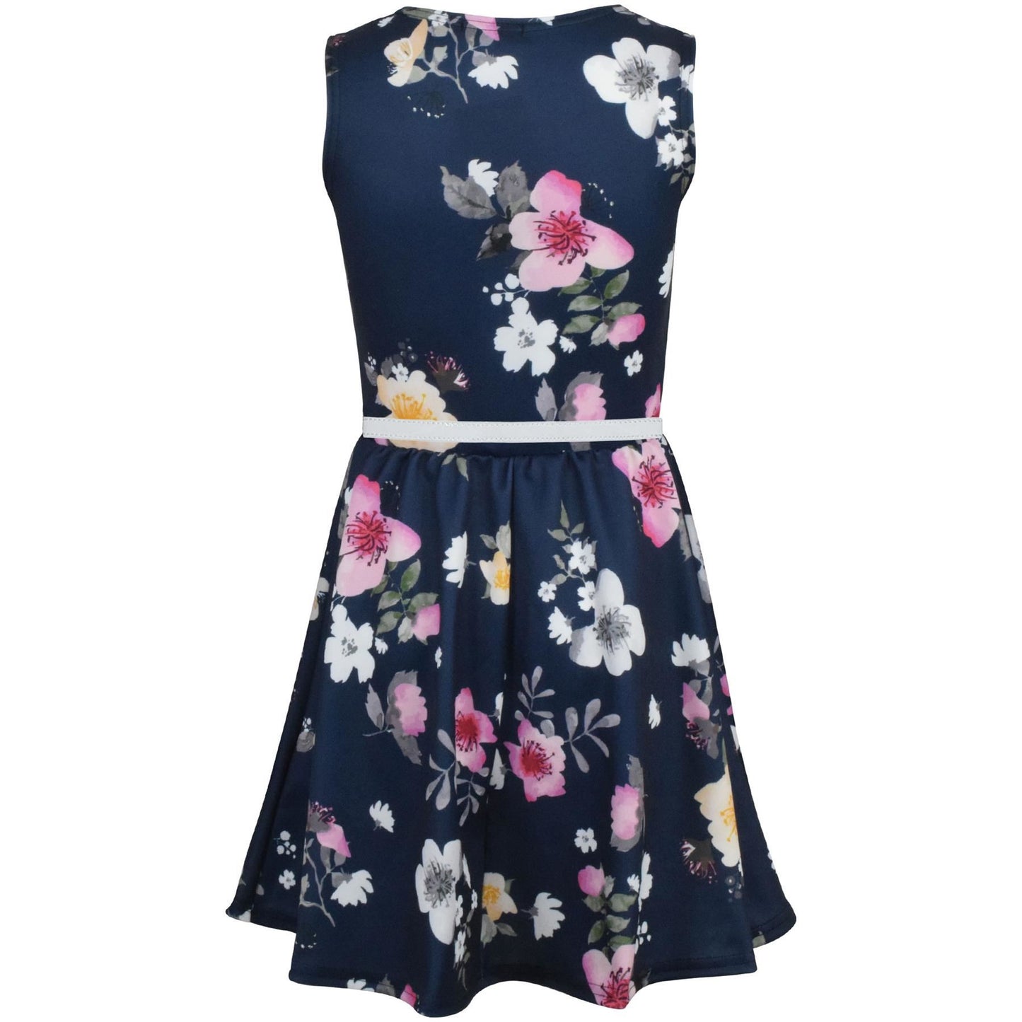 Kids Girls Skater Dress Sleeveless Party Fashion Navy Floral Summer Dresses