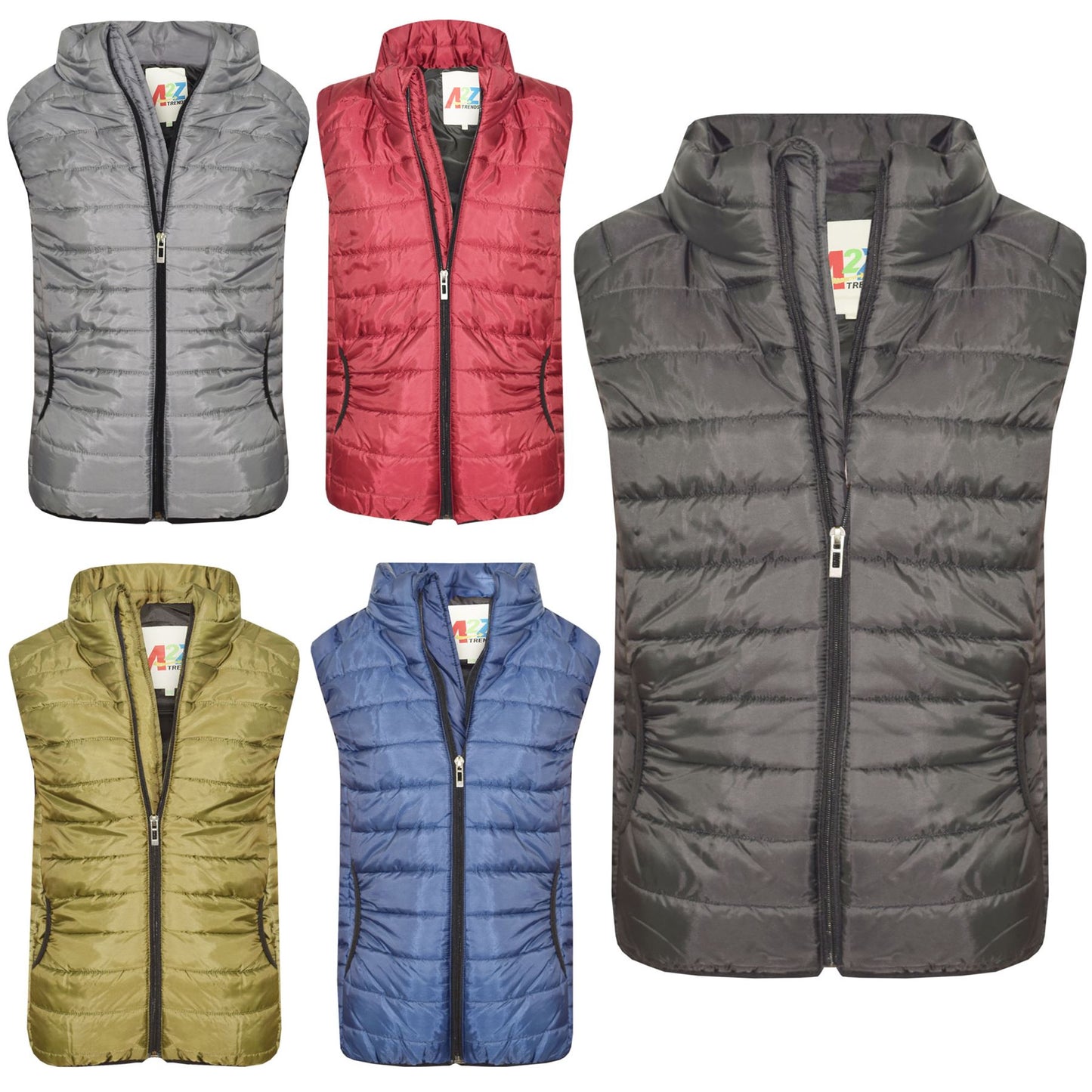 Kids Girls Boys Sleeveless High Neck Padded Lined Gilet Bodywarmer Jackets 5-13Y