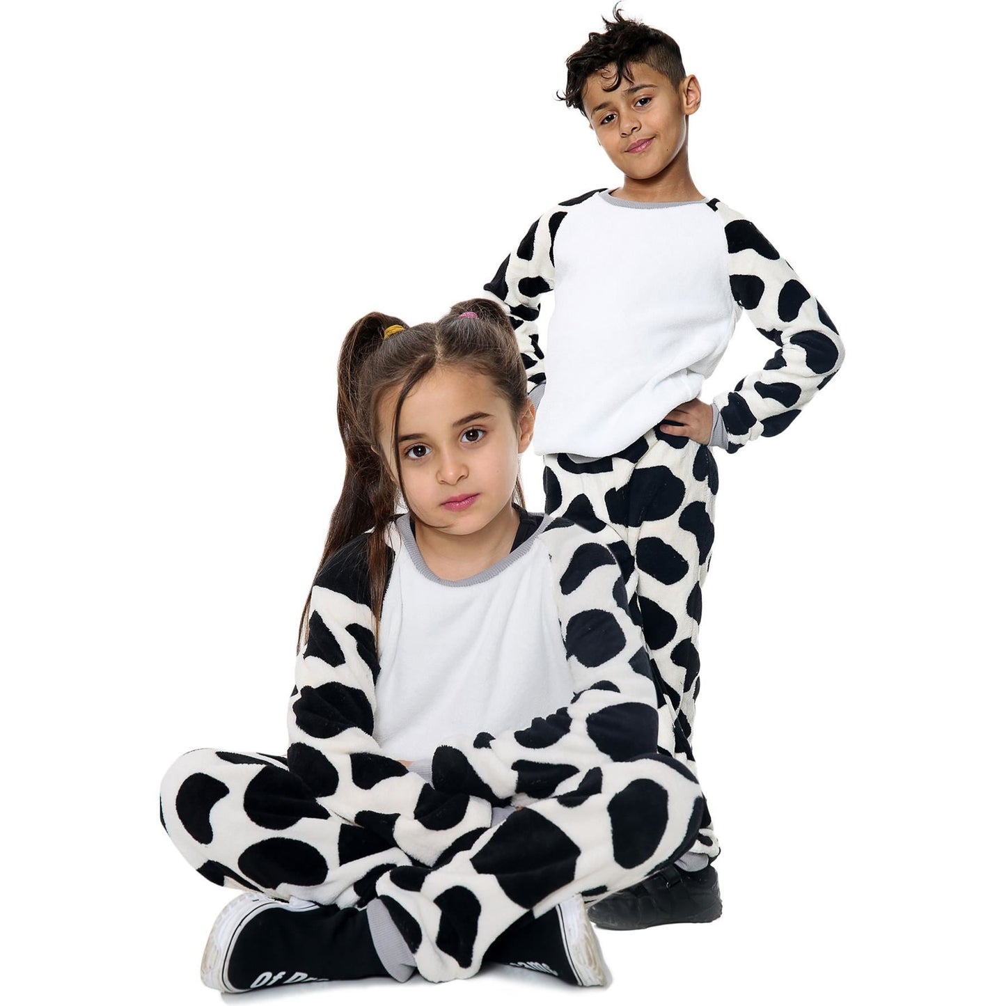 Kids Cow Print Sleeve Pyjamas Sleepsuit Costume For Girls Boys Age 5-13 Years