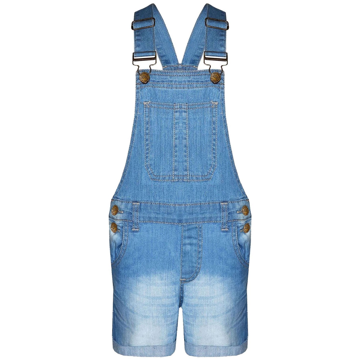 Kids Girls Denim Stretch Dungaree Shorts Jumpsuit Playsuit All In One 7-13 Years