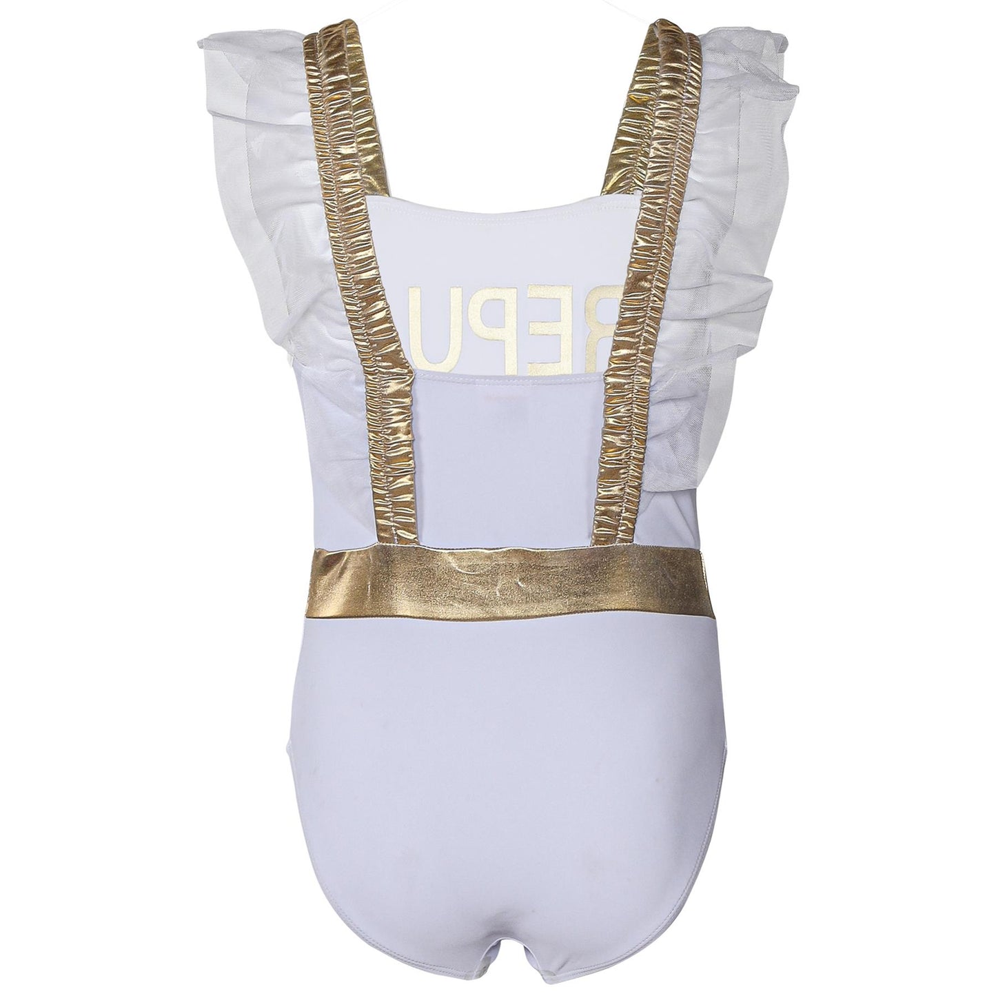 Kids Girls One Piece Swimsuit Gold Trim Super Girl Beach Surfing Swimwear 2-14