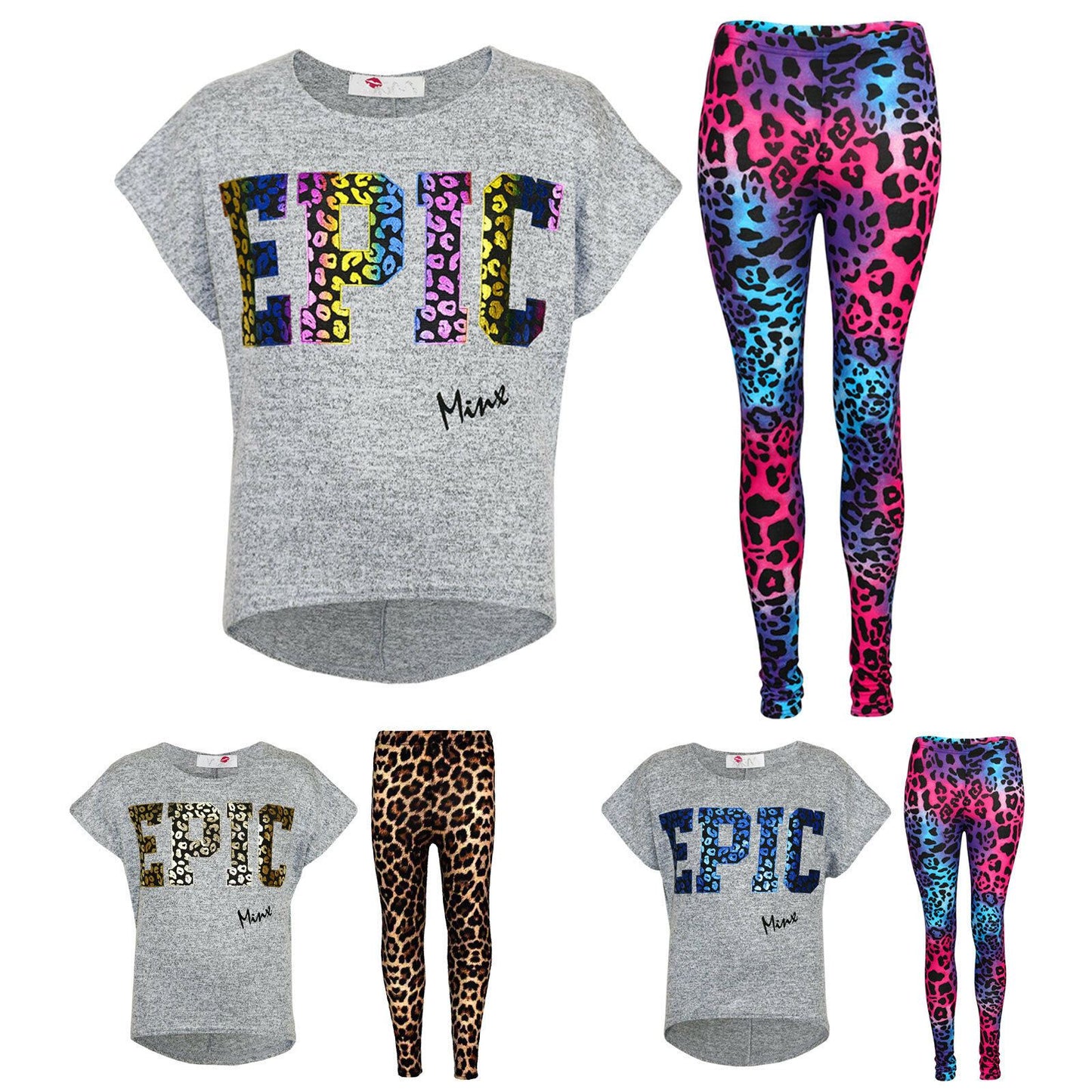 Kids Girls " EPIC " Printed Stylish Crop Top & Fashion Legging Set 7-13 Years
