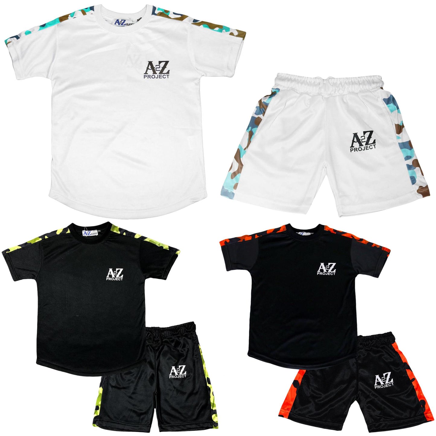 Kids A2Z Project Camo Print Panel Top & Shorts Set Sports Girls Boys Age 5-13