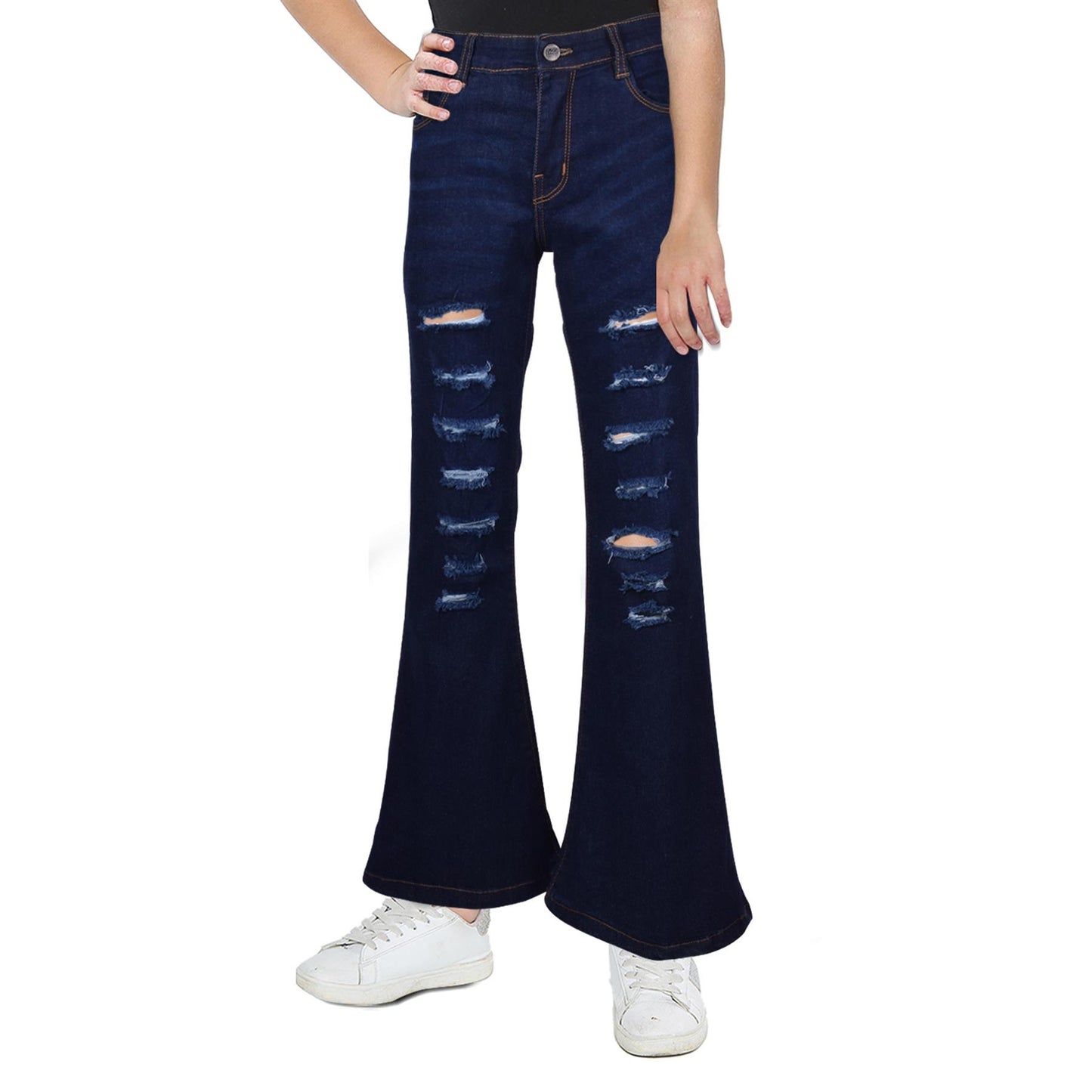 Kids Girls Denim Ripped Jeans Comfort Skinny Stretch Lightweight Casual Pants