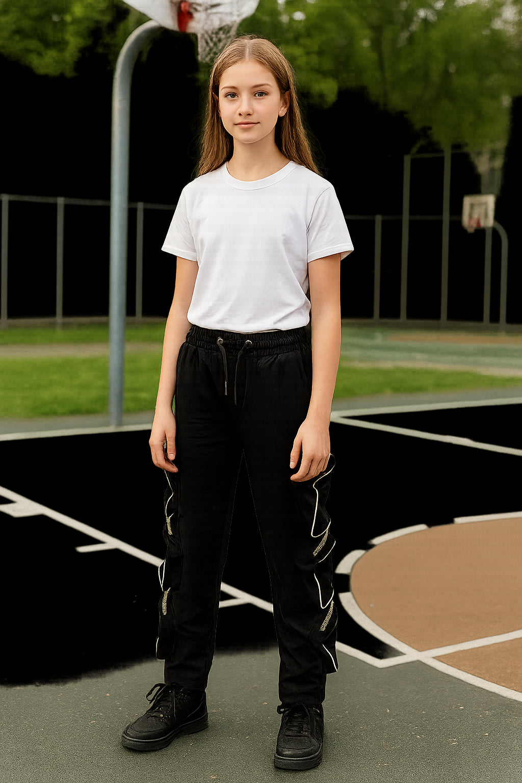 Kids Girls Cargo Trousers Elasticated Waist Comfortable Joggers Casual Pants