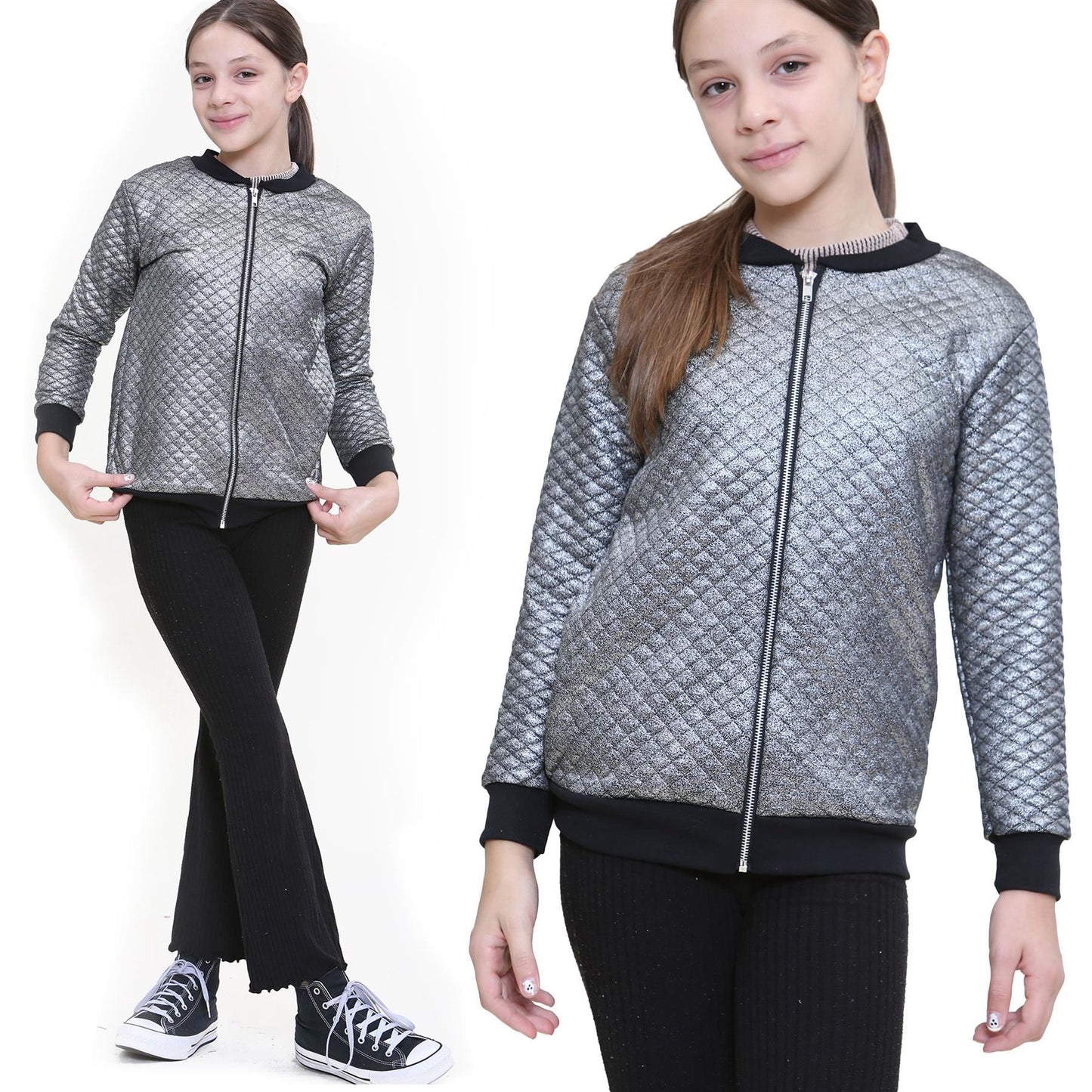 Kids Girls Shiny Fashion Quilted Casual School Jacket Bubble Coat 7-13 Years