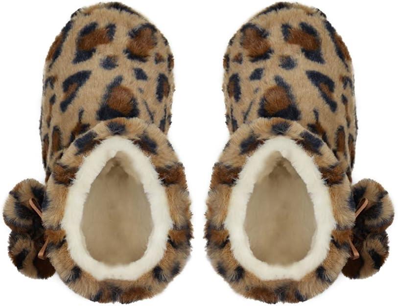 Ladies Slipper Bootie Novelty Leopard Pattern Warm Winter Knitted Ankle Boots