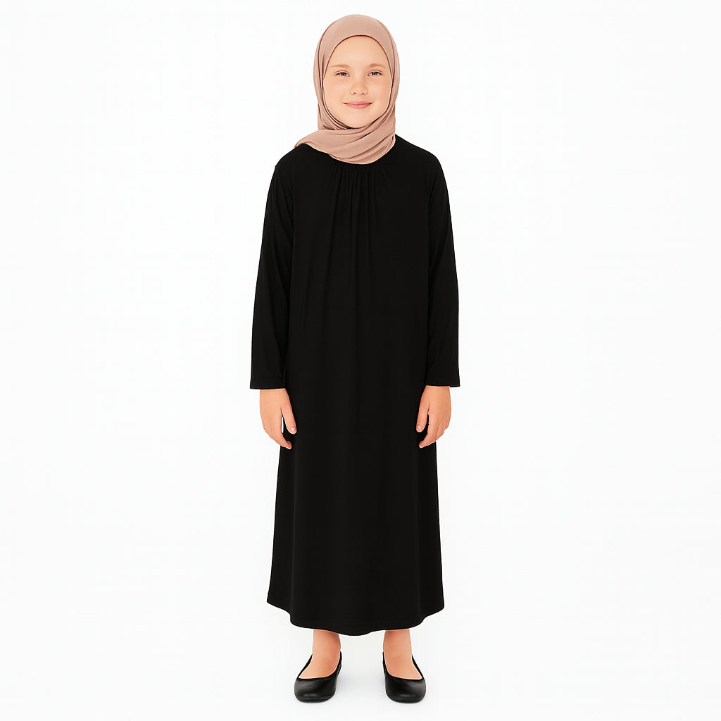 Kids Girls Plain Abaya Modest Muslim Prayer Dress Islamic Jilbab Robe Burkha