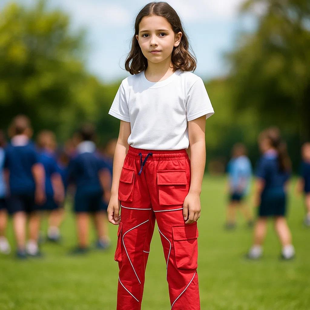 Kids Girls Cargo Trousers Elasticated Waist Straight Fit Joggers Activewear Pant
