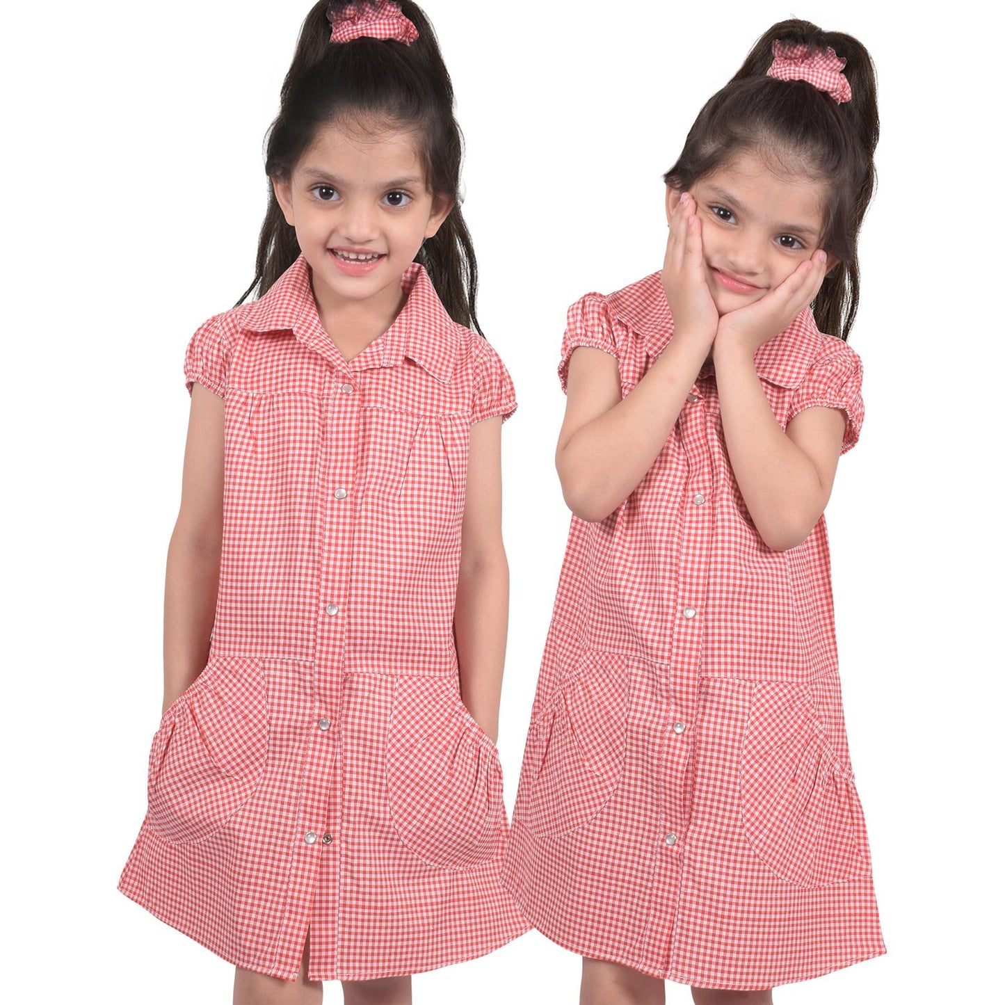 Kids Pack of 2 Girls Dress Breathable with Matching Scrunchies Age 3-14 Years