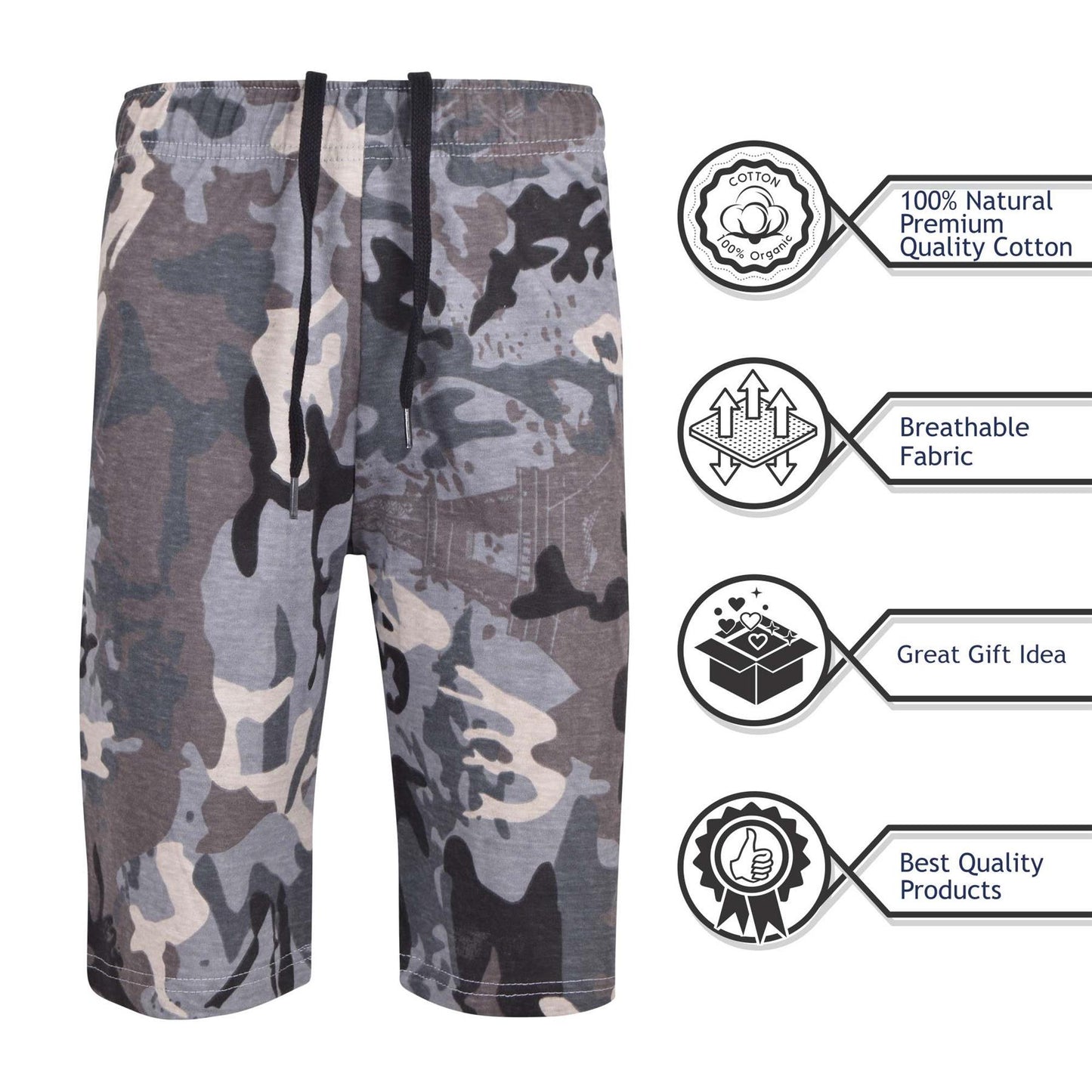 A2Z 4 Kids Boys 100% Cotton Shorts Comfort Stretch Camo Charcoal Pants Trendy Casual Summer Cool Lightweight Shorts For Boys Age 5 6 7 8 9 10 11 12 13 Years