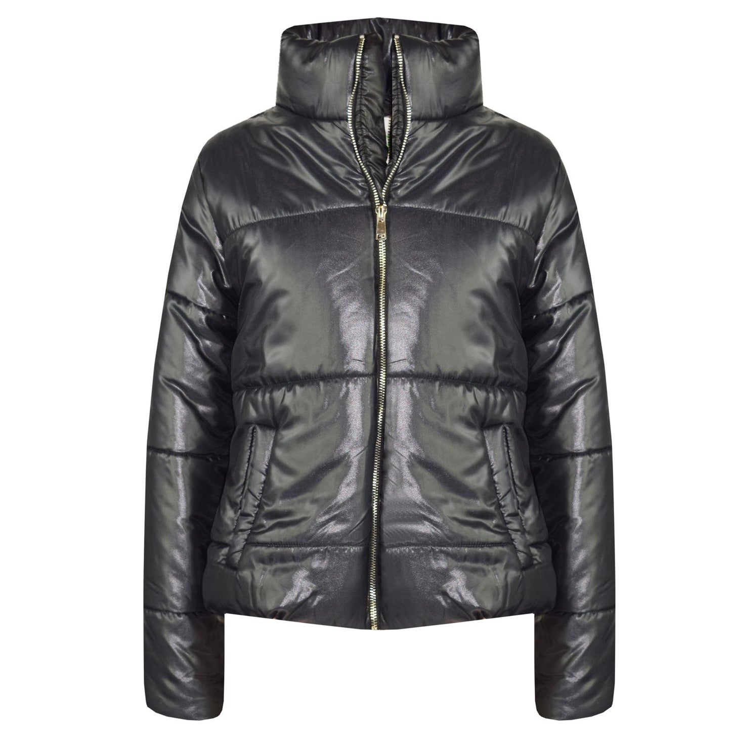 Girls Jacket Kids Wetlook Cropped Padded Quilted Puffer Bubble Jackets Coat 5-13