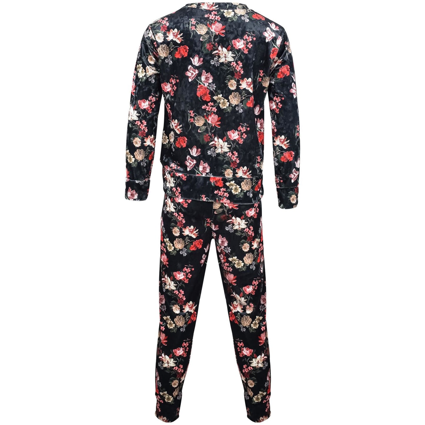 Girls Jogging Suit Floral Print Zip Up Velour Set Top Bottom Outfit Clothing Set