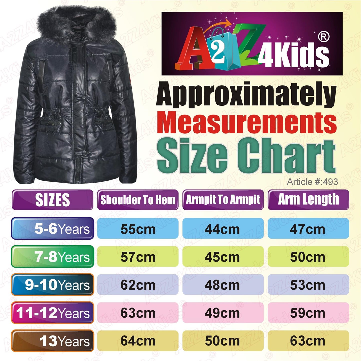 Kids Girls Jackets Puffer Hooded Detachable Faux Fur Wet Look Padded Long Coats