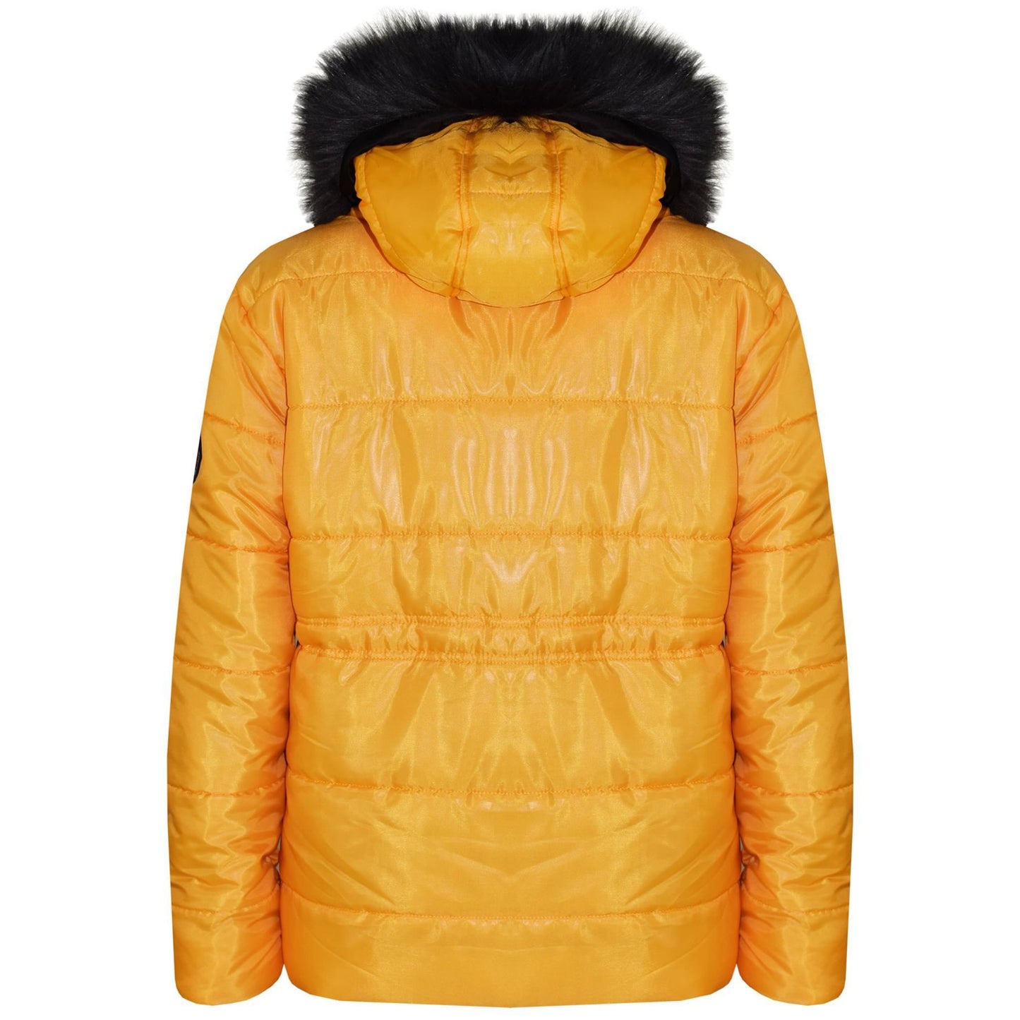 Kids Girls Jackets Puffer Hooded Detachable Faux Fur Wet Look Padded Long Coats