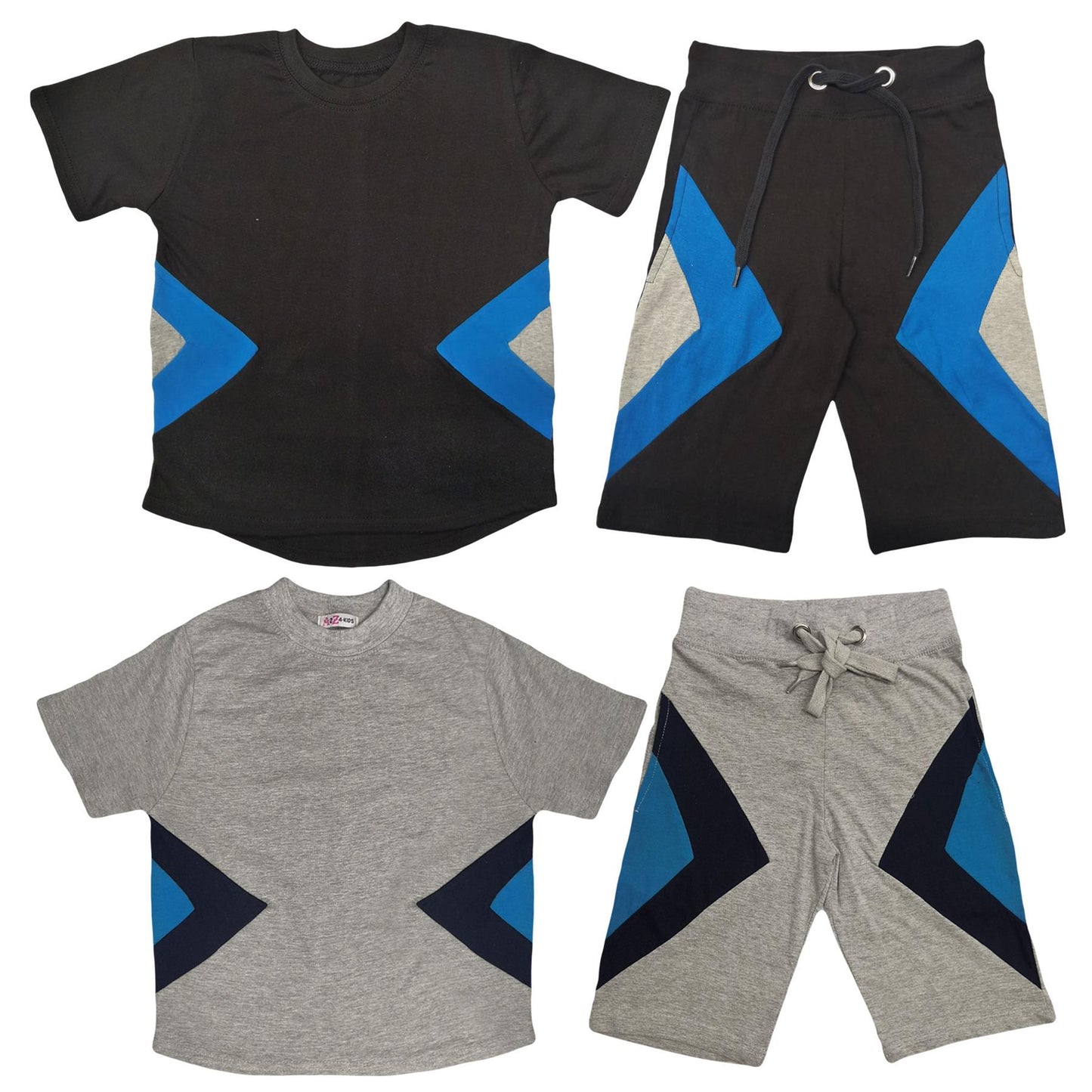 A2Z 4 Kids Boys T-shirt Top Shorts Set Contrast Panelled 100% Cotton Outfit Sets