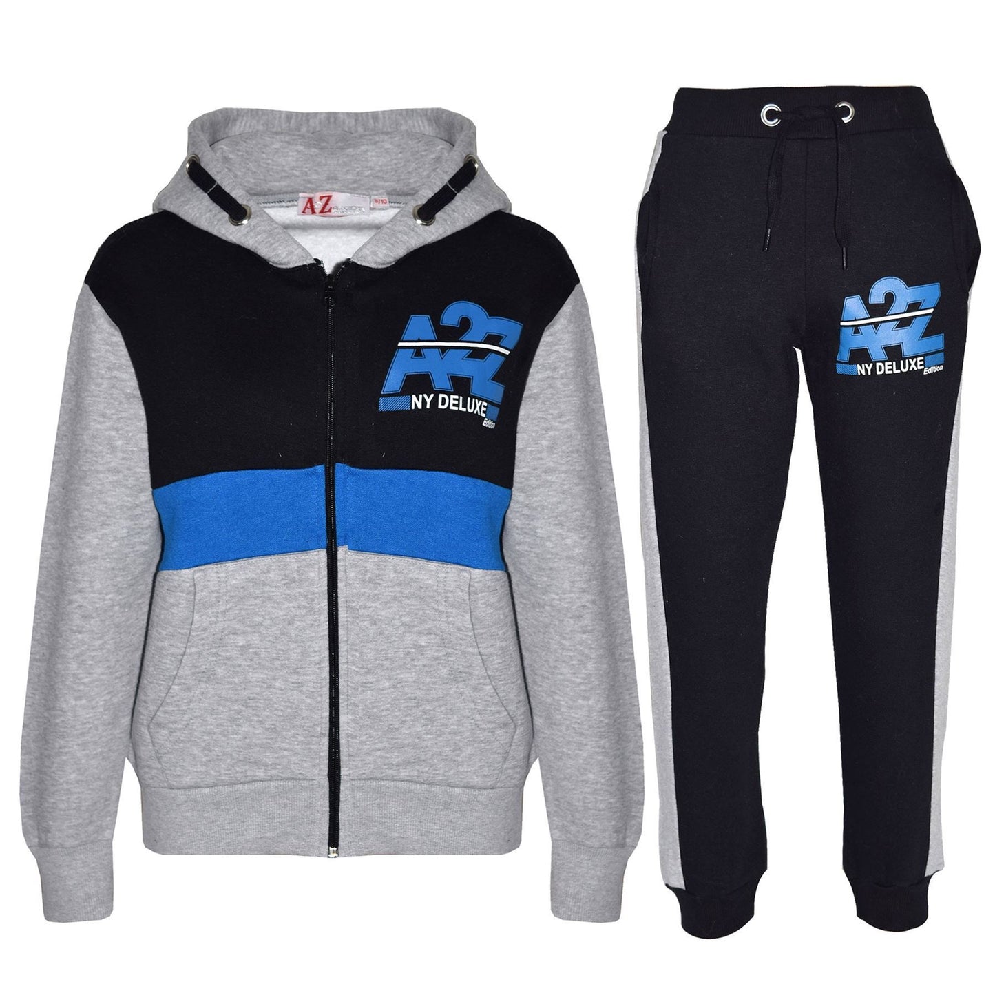 Kids Boys Girls Contrast Panel Tracksuit A2Z NY Deluxe Print Hoodie With Joggers