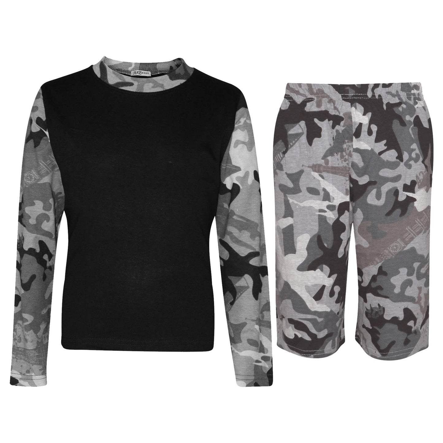 Kids Boys Long Sleeve Pyjamas Contrast T-Shirt Shorts loungewear Age 5-13 Years