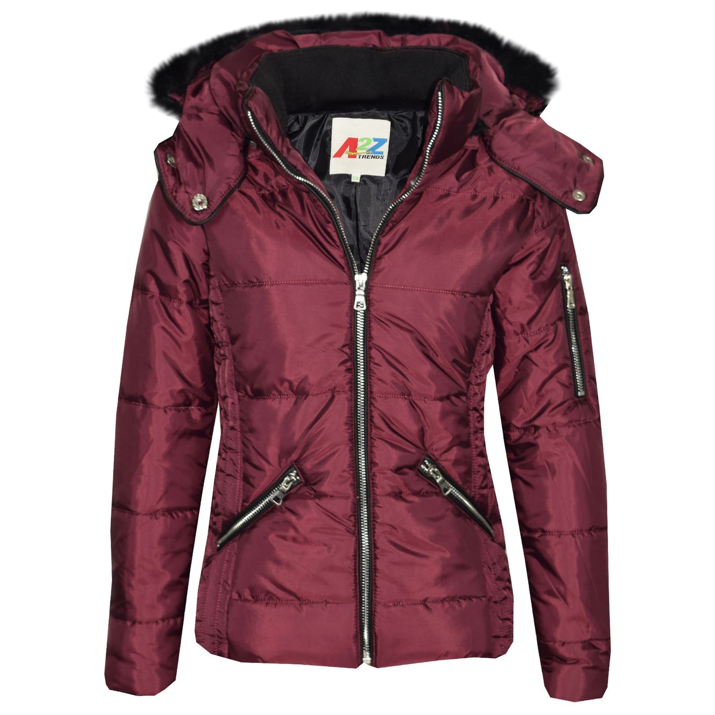Girls Puffer Jacket Quilted Winter Coat Faux Fur Hood Warm Padded Zipped Coat
