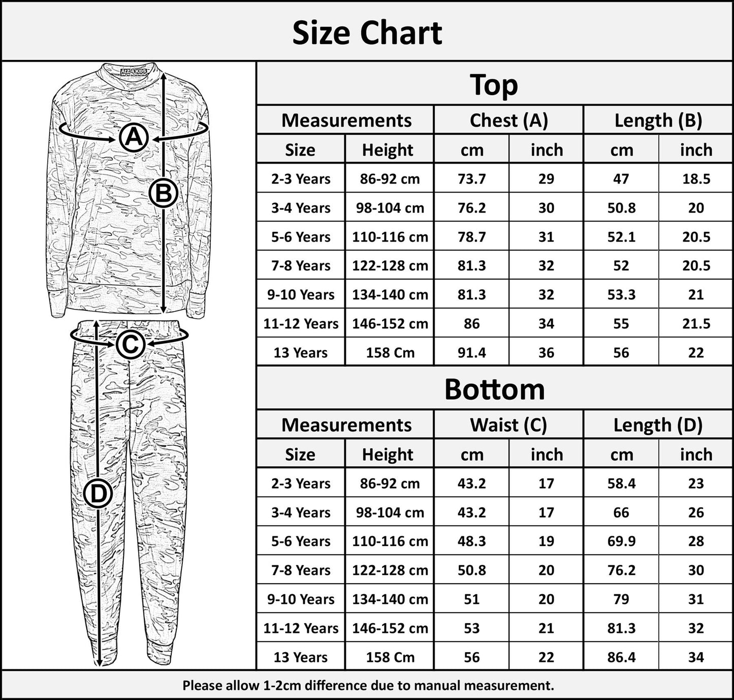 Kids Jogging Suit Boys Girls Camouflage Contrast Lounge Suit Tracksuit 7-13 Year