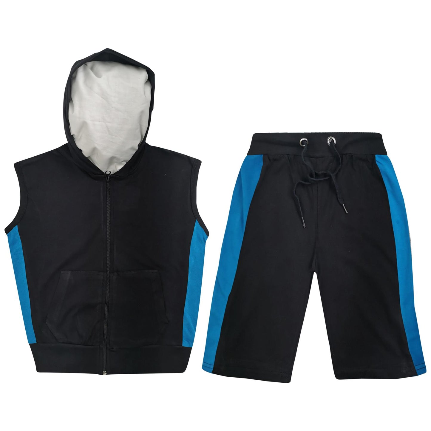A2Z 4 Kids Girls Boys Hooded Zipper Top Shorts Set Sleeveless Summer Outfit