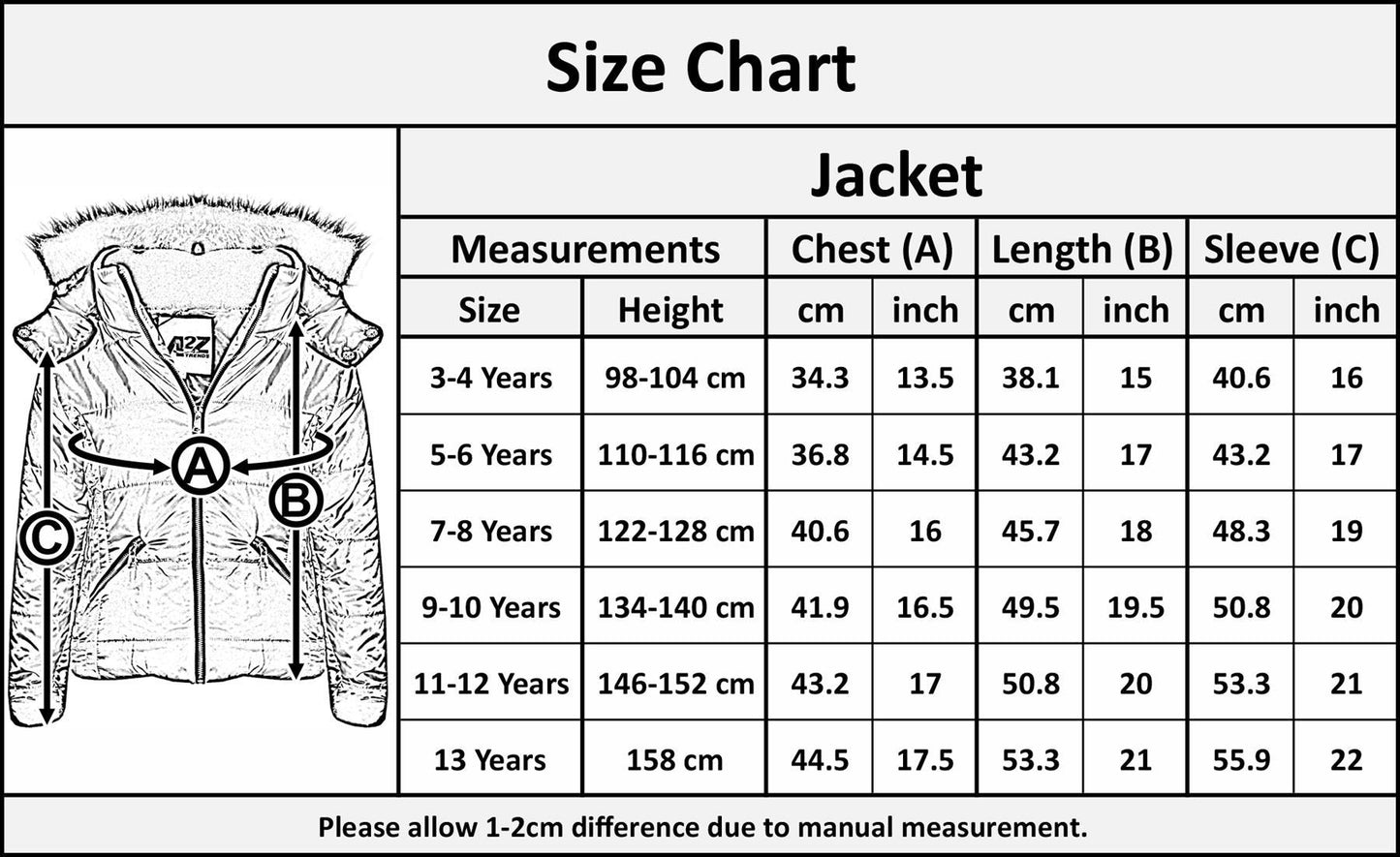 Girls Puffer Jacket Quilted Winter Coat Faux Fur Hood Warm Padded Zipped Coat