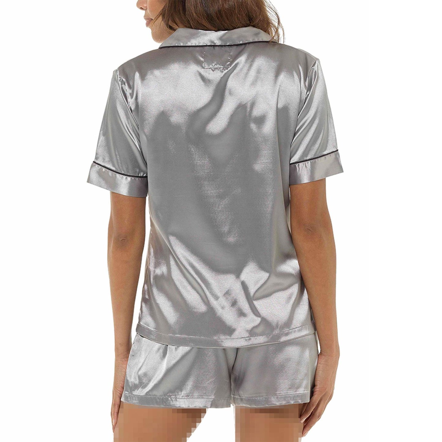 A2Z Ladies Silk Satin Pyjamas Set Button Down Top Shorts PJS Contrast Piping Elegant Sleepwear Loungewear Bride PJS Set for Women