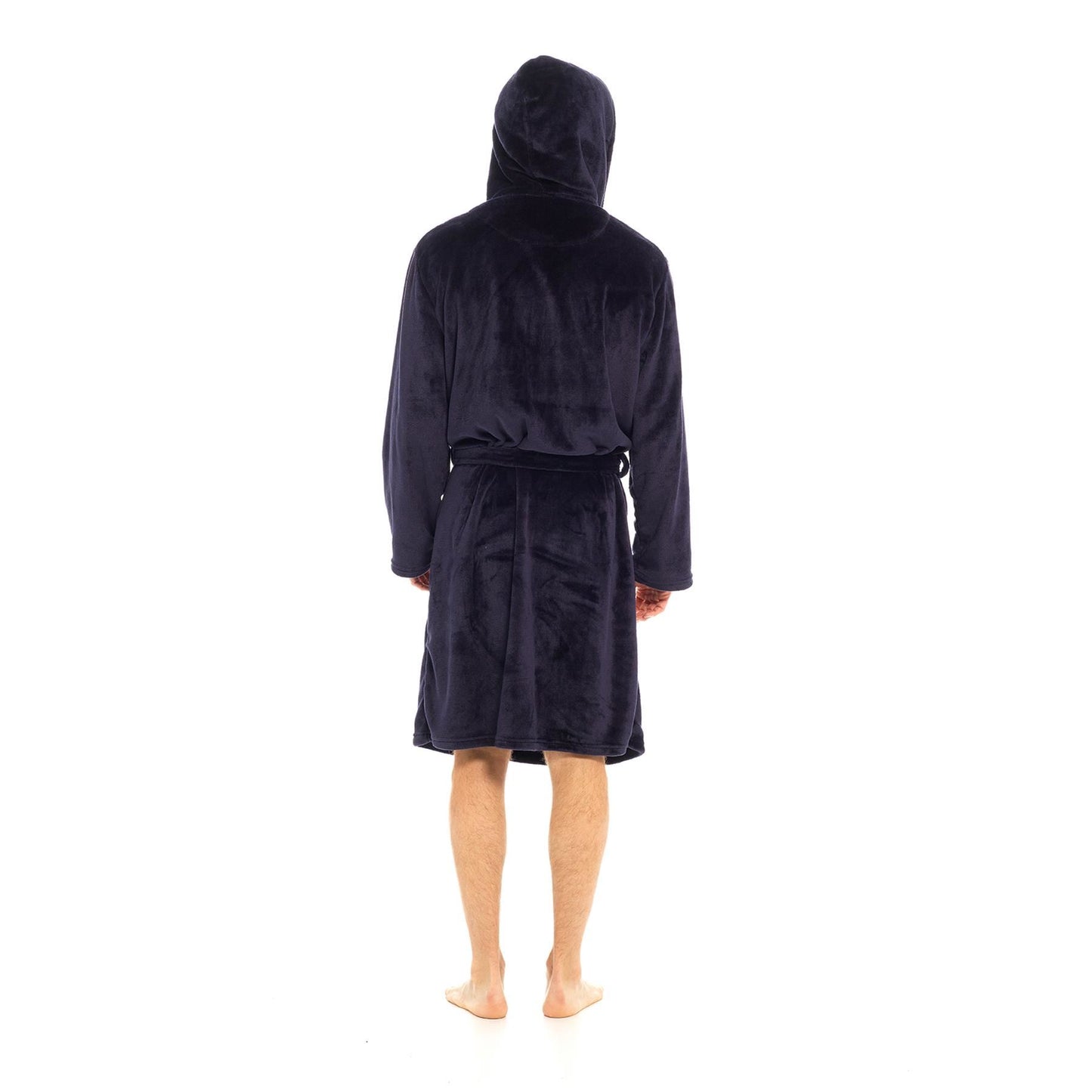 Mens Flannel Fleece Hooded Dressing Gown Sherpa Lined Robe with Belt & Pockets