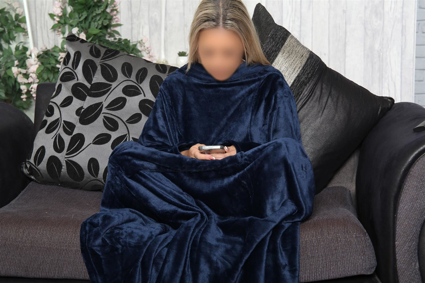 Unisex Men Ladies Navy Wearable Snuggle Sleeves Blanket Super Soft Warm Fleece