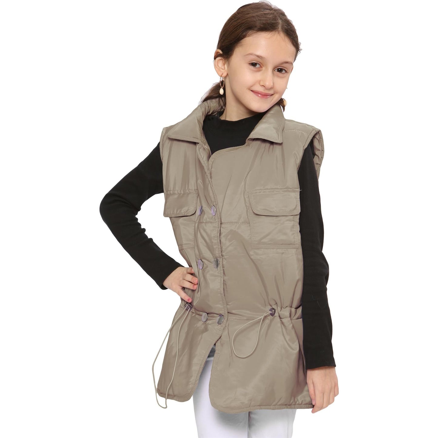 Kids Girls Sleeveless Coat Gilet Fashion Oversized Gilet Style Jacket Coat
