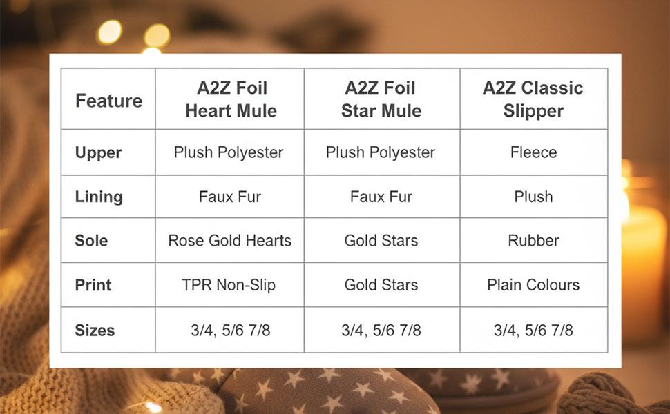A2Z Ladies Foil Heart and Star Mule Slippers Warm Faux Fur Lined Indoor Shoes