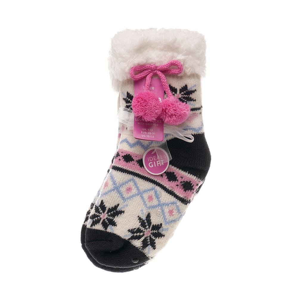 Kids Girls Fluffy Sherpa Fleece Lining Christmas Socks with Non Slip Gripper