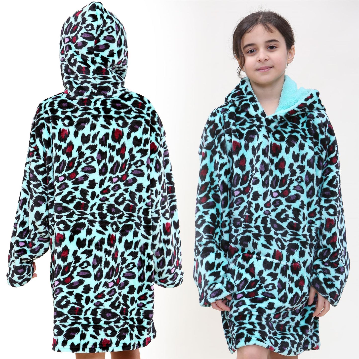 Kids Girls Boys Oversized Hoodie Blue Tartan Printed Snuggle Soft Fleece Blanket
