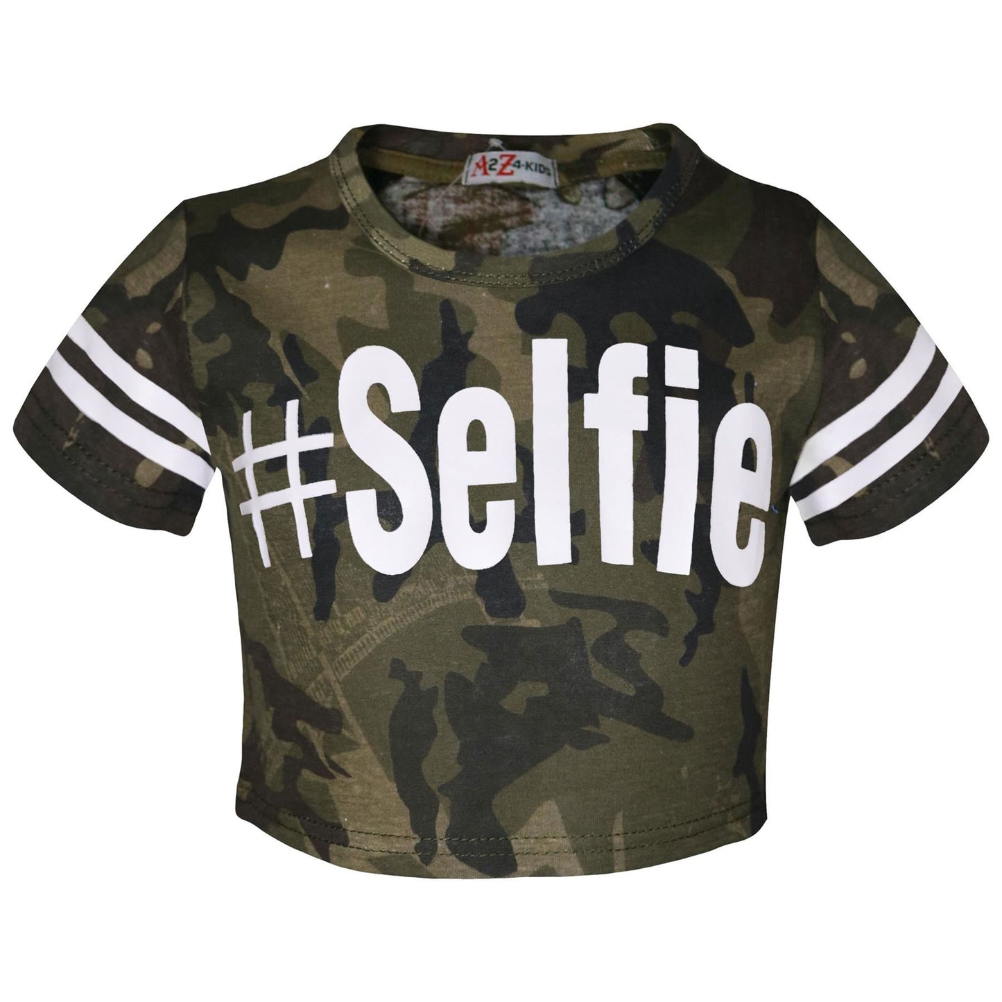 Girls Tops Kids Designer's #Selfie Camouflage Print Crop Top Legging Set 5-13 Yr