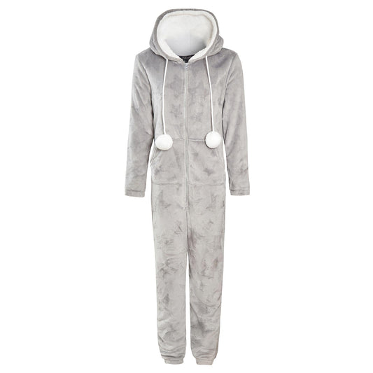 A2Z Ladies Pink & Grey Star Embossed Fleece Onesie with Hood Zip Up Lounge Suit