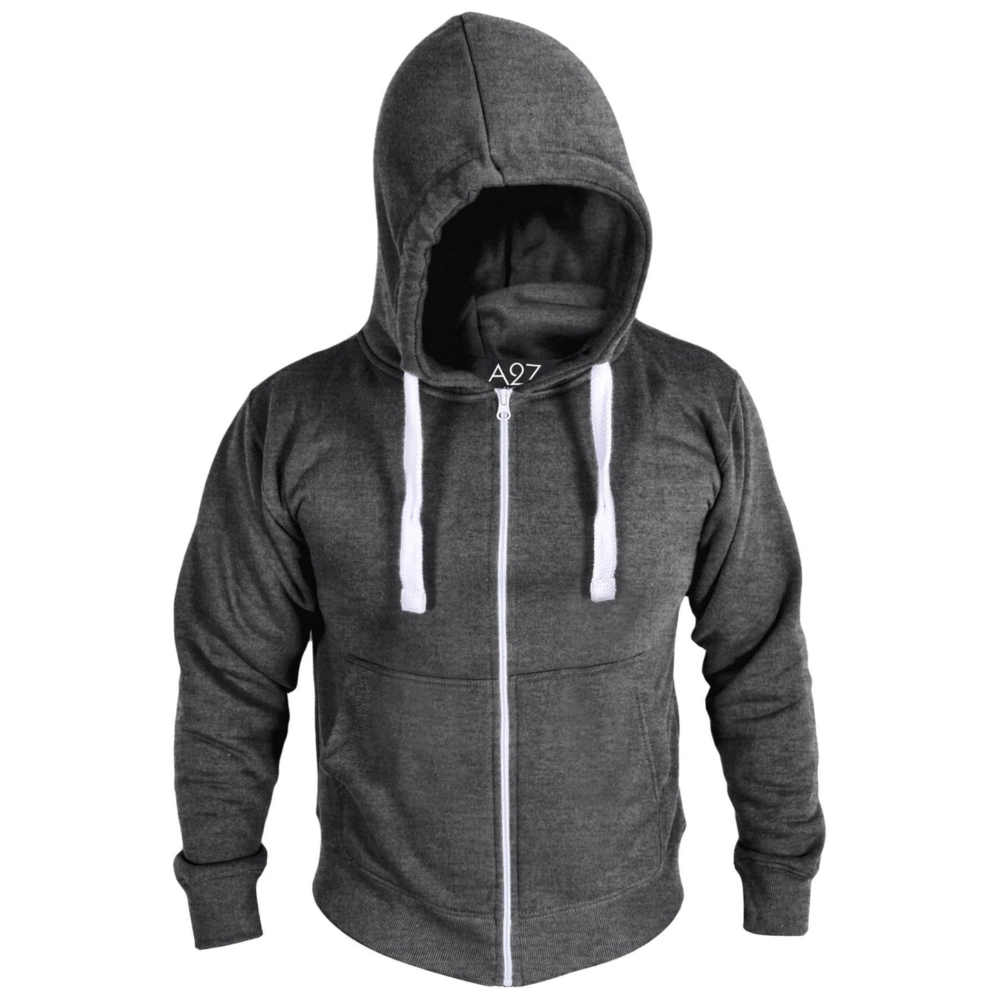 Mens Fleece Plain Zipper Hooded Long Sleeve Sweatshirt For Adults S-4XL